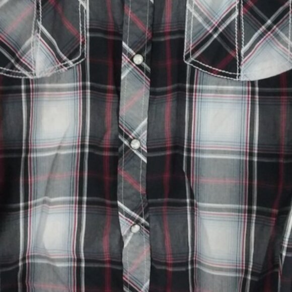 Buckle BKE Standard Fit Black Plaid With Marbled Pearl Snaps Men's Shirt Large - Picture 3 of 8